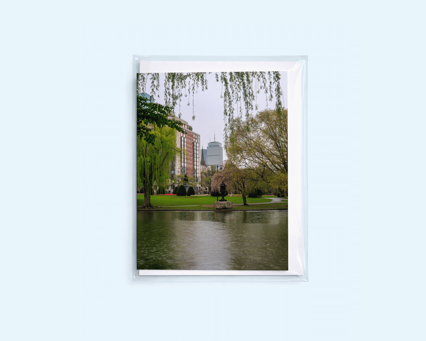Blank Greeting Card - Springtime Boston Skyline - Singular Card and Envelope - New England Stationery