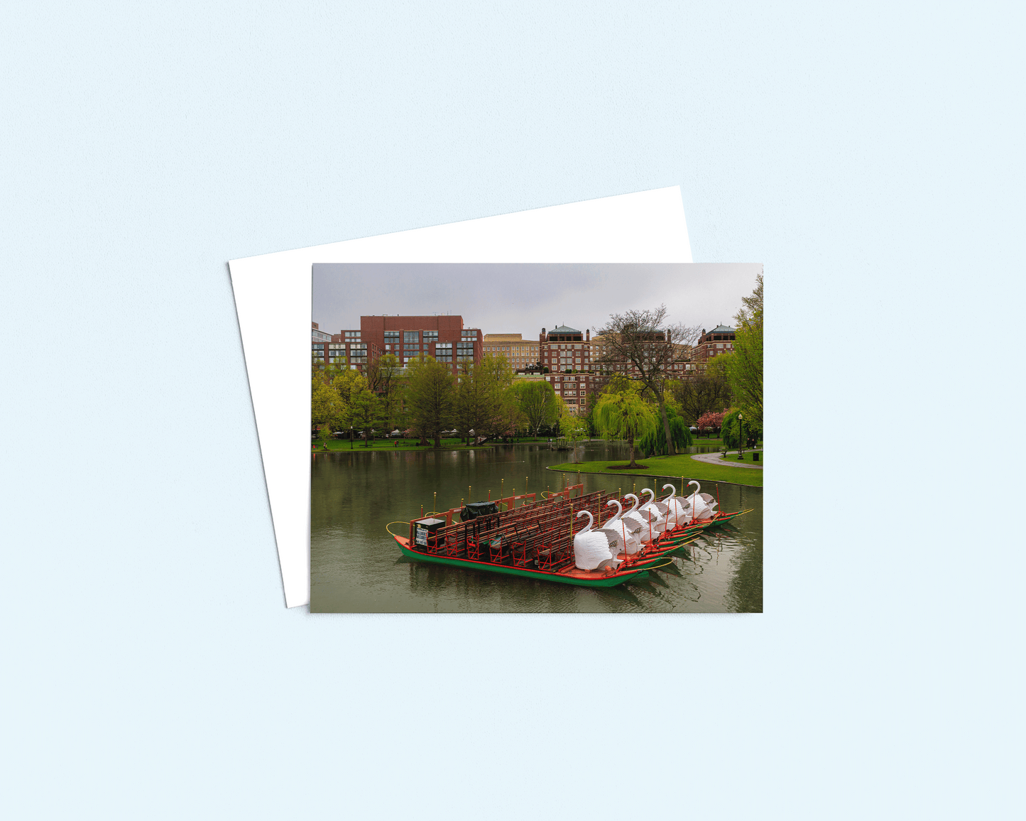 Blank Greeting Card - Boston Swan Boats - Singular Card and Envelope - New England Stationery