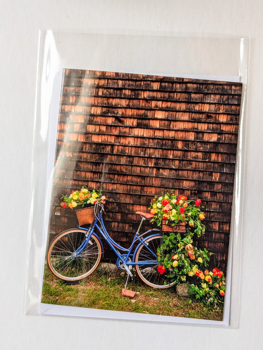 Coastal stationery thank you cards 4x6 size, floral bike greeting card