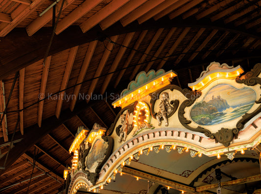 Photograph showing the details of Paragon Carousel in Hull, Massachusetts 