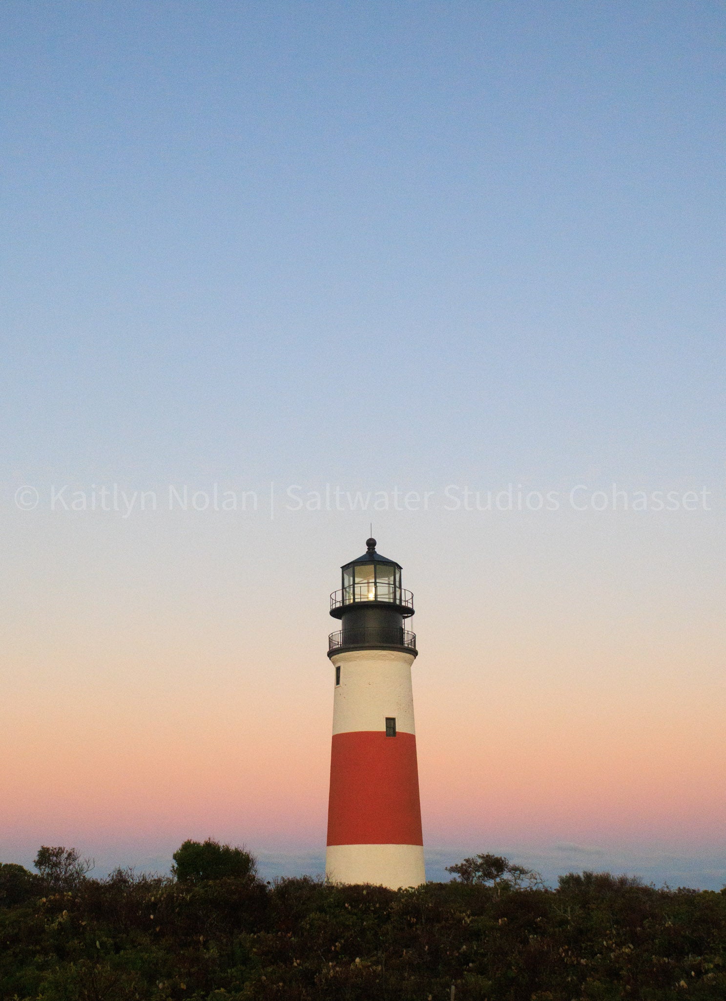 Sankaty Head Lighthouse at sunrise, Nantucket Massachusetts, fine art photography print showing iconic red stripe