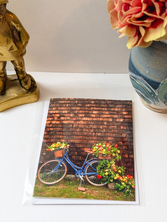 Coastal stationery thank you cards 4x6 size, floral bike greeting cards