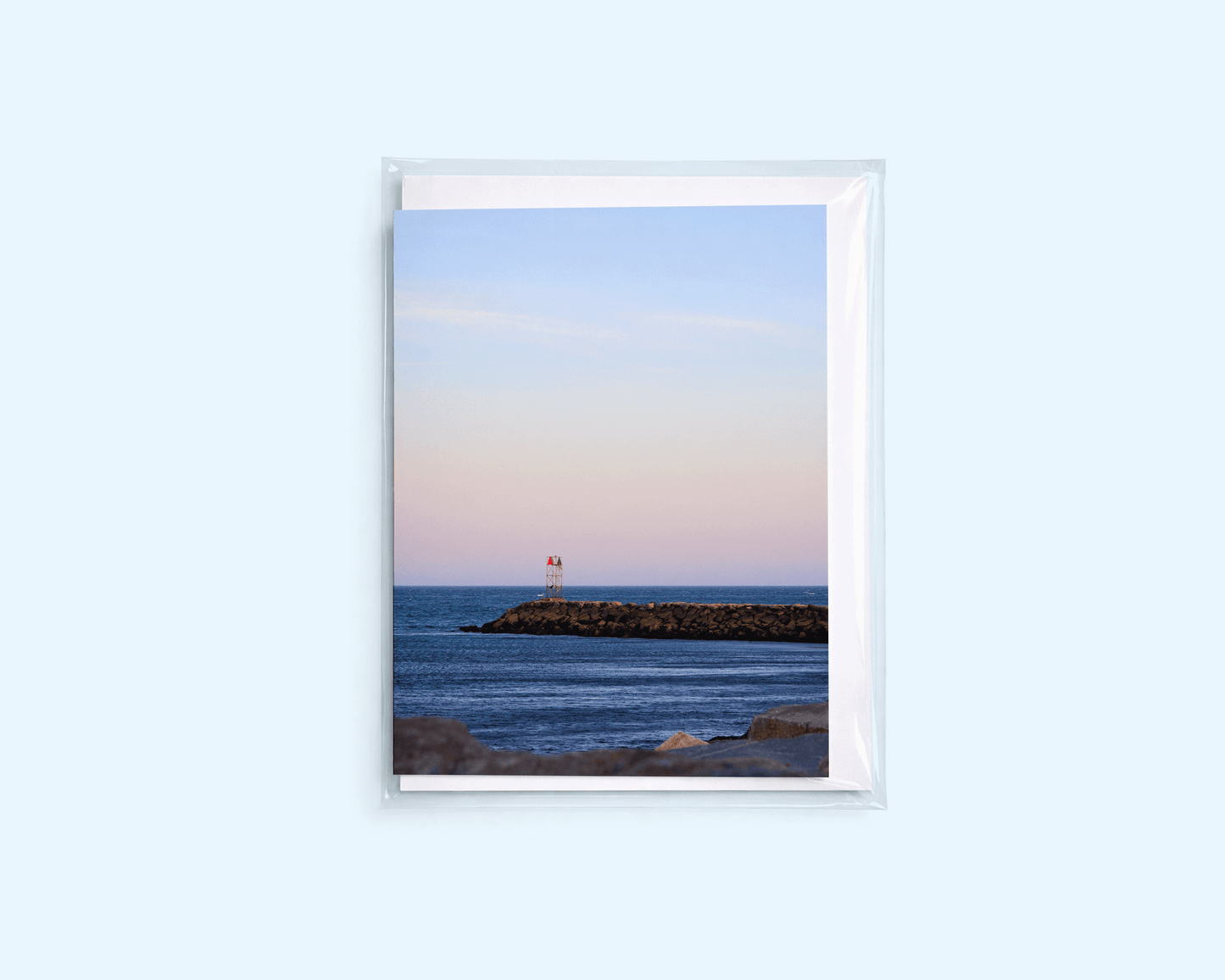Blank Greeting Card - South Shore Jetty Sunset - Singular Card and Envelope - Coastal Stationery
